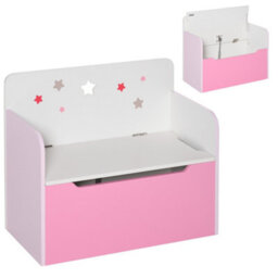 Homcom Kids Wooden Toy Box Children Storage Chest Bench Organiser Bedroom Pink - thumbnail 7