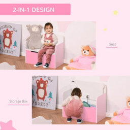 Homcom Kids Wooden Toy Box Children Storage Chest Bench Organiser Bedroom Pink - thumbnail 6