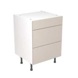 Kitchen Kit 3 Drawer Base Unit 600mm W/ Slab Cabinet Door - Super Gloss Light Grey - thumbnail 1