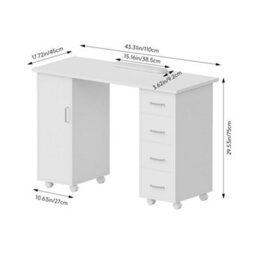 Living And Home White Mobile 4 Drawersmanicure Table With Cabinet And Lockable Casters, 110Cm(W) X 45Cm(D) X 75Cm(H) - thumbnail 7