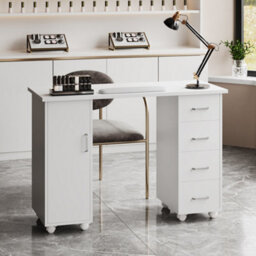 Living And Home White Mobile 4 Drawersmanicure Table With Cabinet And Lockable Casters, 110Cm(W) X 45Cm(D) X 75Cm(H) - thumbnail 2