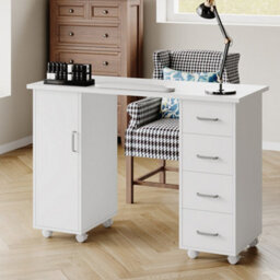 Living And Home White Mobile 4 Drawersmanicure Table With Cabinet And Lockable Casters, 110Cm(W) X 45Cm(D) X 75Cm(H) - thumbnail 1