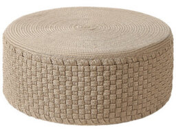 Wyld And Coco Handwoven Beige Round Garden Pouffe 70Cm - Outdoor Ottoman, Braided Boho Style, Weather-Resistant - thumbnail 1