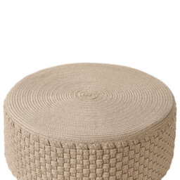 Wyld And Coco Handwoven Beige Round Garden Pouffe 70Cm - Outdoor Ottoman, Braided Boho Style, Weather-Resistant - thumbnail 3