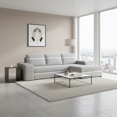 Corner Sofa Bed Finn With Storage Container Wooden Frame Sinuous Spring Wooden Legs 285X165X90Cm Light Grey And White Right - image 1