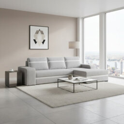 Corner Sofa Bed Finn With Storage Container Wooden Frame Sinuous Spring Wooden Legs 285X165X90Cm Light Grey And White Right - thumbnail 1