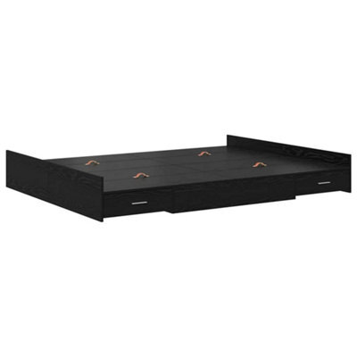 Berkfield Modern Storage Bed Frame Black Oak 140 X 200 Cm Engineered Wood - image 1