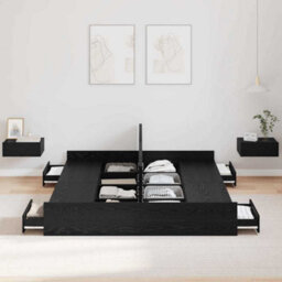 Berkfield Modern Storage Bed Frame Black Oak 140 X 200 Cm Engineered Wood - thumbnail 4