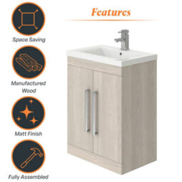 Plum&clay Novela Light Wood Floor Standing Vanity Unit With Ceramic Basin Bathroom Furniture (W)515mm - thumbnail 6