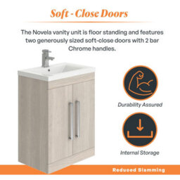 Plum&clay Novela Light Wood Floor Standing Vanity Unit With Ceramic Basin Bathroom Furniture (W)515mm - thumbnail 4