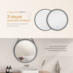 Emke Round Bathroom Led Mirror Backlit Makeup Mirror With Touch, Leather, Dustproof, Black 600mm - thumbnail 5