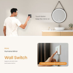 Emke Round Bathroom Led Mirror Backlit Makeup Mirror With Touch, Leather, Dustproof, Black 600mm - thumbnail 3