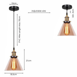 Ledsone Industrial Ceiling Pendant Light  Retro Amber Glass Lamp Shade For E27 Bulb Hanging Fixture - thumbnail 7