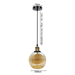 Ledsone Industrial Ceiling Pendant Light  Retro Amber Glass Lamp Shade For E27 Bulb Hanging Fixture - thumbnail 9