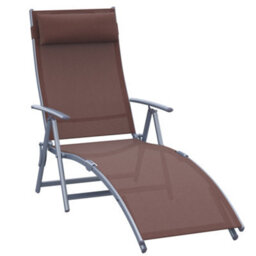 Outsunny Sun Lounger Recliner W/ Pillow Foldable 7 Levels Texteline Brown - thumbnail 2