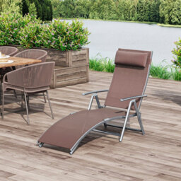 Outsunny Sun Lounger Recliner W/ Pillow Foldable 7 Levels Texteline Brown - thumbnail 1