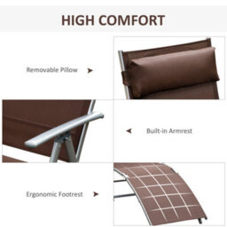 Outsunny Sun Lounger Recliner W/ Pillow Foldable 7 Levels Texteline Brown - thumbnail 5