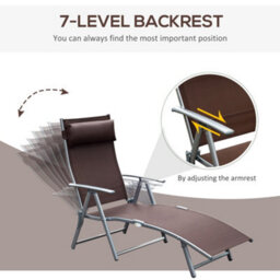 Outsunny Sun Lounger Recliner W/ Pillow Foldable 7 Levels Texteline Brown - thumbnail 4