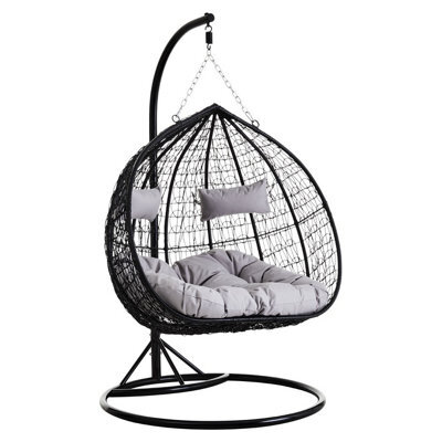 Orsina Double Black Hanging Chair With Round Base, Spacious Seating Hanging Chair, Easy To Clean Swing Chair - image 1