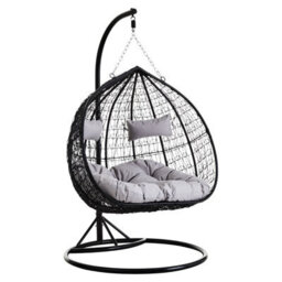 Orsina Double Black Hanging Chair With Round Base, Spacious Seating Hanging Chair, Easy To Clean Swing Chair - thumbnail 1