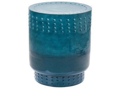 Beliani Blue Iron Side Table 41Cm, Geometric Accent End Table With Glossy Enamel Finish - image 1