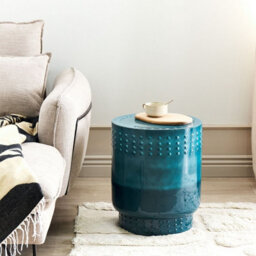 Beliani Blue Iron Side Table 41Cm, Geometric Accent End Table With Glossy Enamel Finish - thumbnail 2