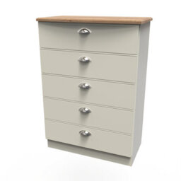 Albert 5 Drawer Chest In Cream Ash & Oak (Ready Assembled) - thumbnail 3