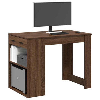 Berkfield Desk With Drawer And Shelf Brown Oak 102X62X77.5 Cm Engineered Wood - image 1