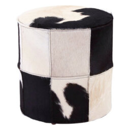 Premier Housewares Interiors By Premier Black And White Genuine Cowhide Ottoman,pouffe Stool With Black Stitching & Soft Padding,round Footstool - thumbnail 2