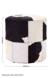 Premier Housewares Interiors By Premier Black And White Genuine Cowhide Ottoman,pouffe Stool With Black Stitching & Soft Padding,round Footstool - thumbnail 5