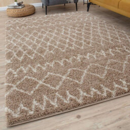 The Rugs Moroccan Shaggy Rugs And Runners Soft Fluffy Tribal Design High Pile Beige And Ivory Living Room Kitchen Hallway 920 - thumbnail 1