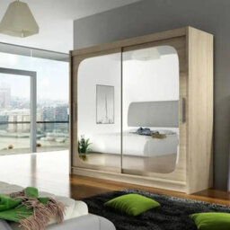 Bega Viii 180 Sliding Door Wardrobe Modern Sonoma Design With Mirror Hanging Rail And Spacious Shelves - thumbnail 2