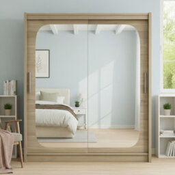 Bega Viii 180 Sliding Door Wardrobe Modern Sonoma Design With Mirror Hanging Rail And Spacious Shelves - thumbnail 1
