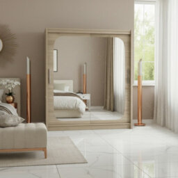 Bega Viii 180 Sliding Door Wardrobe Modern Sonoma Design With Mirror Hanging Rail And Spacious Shelves - thumbnail 4