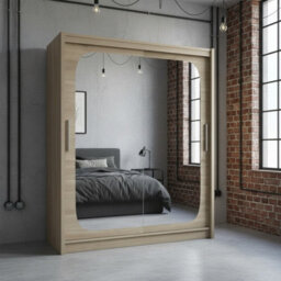 Bega Viii 180 Sliding Door Wardrobe Modern Sonoma Design With Mirror Hanging Rail And Spacious Shelves - thumbnail 5