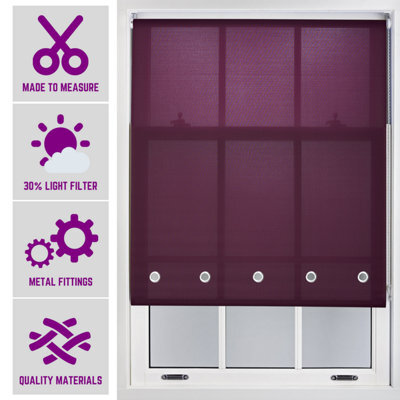 Aubergine Daylight Roller Blind With Chrome Round Eyelets And Metal Fittings Cut To Size By Furnished - (W)210Cm X (L)165Cm