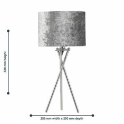 Set Of 2 Chrome Tripod 52Cm Table Lamp Bedside Lights Grey Crushed Velvet Shades - thumbnail 2