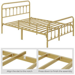 Yaheetech Antique Gold Double Metal Platform Bed Frame With High Headboard And Footboard - thumbnail 4