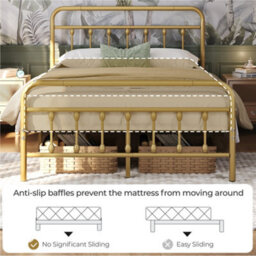 Yaheetech Antique Gold Double Metal Platform Bed Frame With High Headboard And Footboard - thumbnail 5