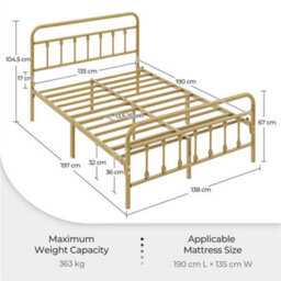 Yaheetech Antique Gold Double Metal Platform Bed Frame With High Headboard And Footboard - thumbnail 3
