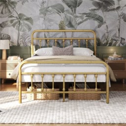 Yaheetech Antique Gold Double Metal Platform Bed Frame With High Headboard And Footboard - thumbnail 1