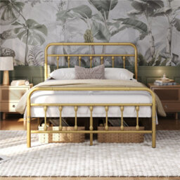 Yaheetech Antique Gold Double Metal Platform Bed Frame With High Headboard And Footboard