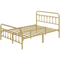 Yaheetech Antique Gold Double Metal Platform Bed Frame With High Headboard And Footboard - thumbnail 2