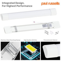 Paul Russells 4 Ft Led Batten Tube Lights, 40W 4800 Lumens, Ip20, 4000K Cool White, Ultra Slim, Pack Of 2 - thumbnail 3