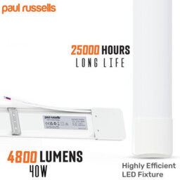 Paul Russells 4 Ft Led Batten Tube Lights, 40W 4800 Lumens, Ip20, 4000K Cool White, Ultra Slim, Pack Of 2 - thumbnail 4
