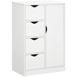 Homcom Freestanding Bathroom Cabinet With 4 Drawers And Door Cupboard White - thumbnail 2