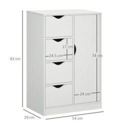 Homcom Freestanding Bathroom Cabinet With 4 Drawers And Door Cupboard White - thumbnail 3