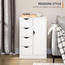 Homcom Freestanding Bathroom Cabinet With 4 Drawers And Door Cupboard White - thumbnail 4