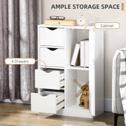 Homcom Freestanding Bathroom Cabinet With 4 Drawers And Door Cupboard White - thumbnail 5