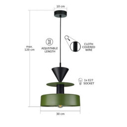 Luminosa Lighting Luminosa Valia Dome Pendant Ceiling Light Green, Black 1X E27 - thumbnail 3